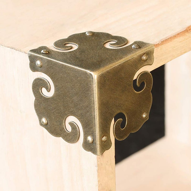 Tiazza 4Pcs Vintage Pure Brass Corner Protectors Antique Hardware Desk Edge Wooden Jewelry Gift Box Cabinet Three Sides Full Encase Corner Guard (Antique Bronze) - Image 5